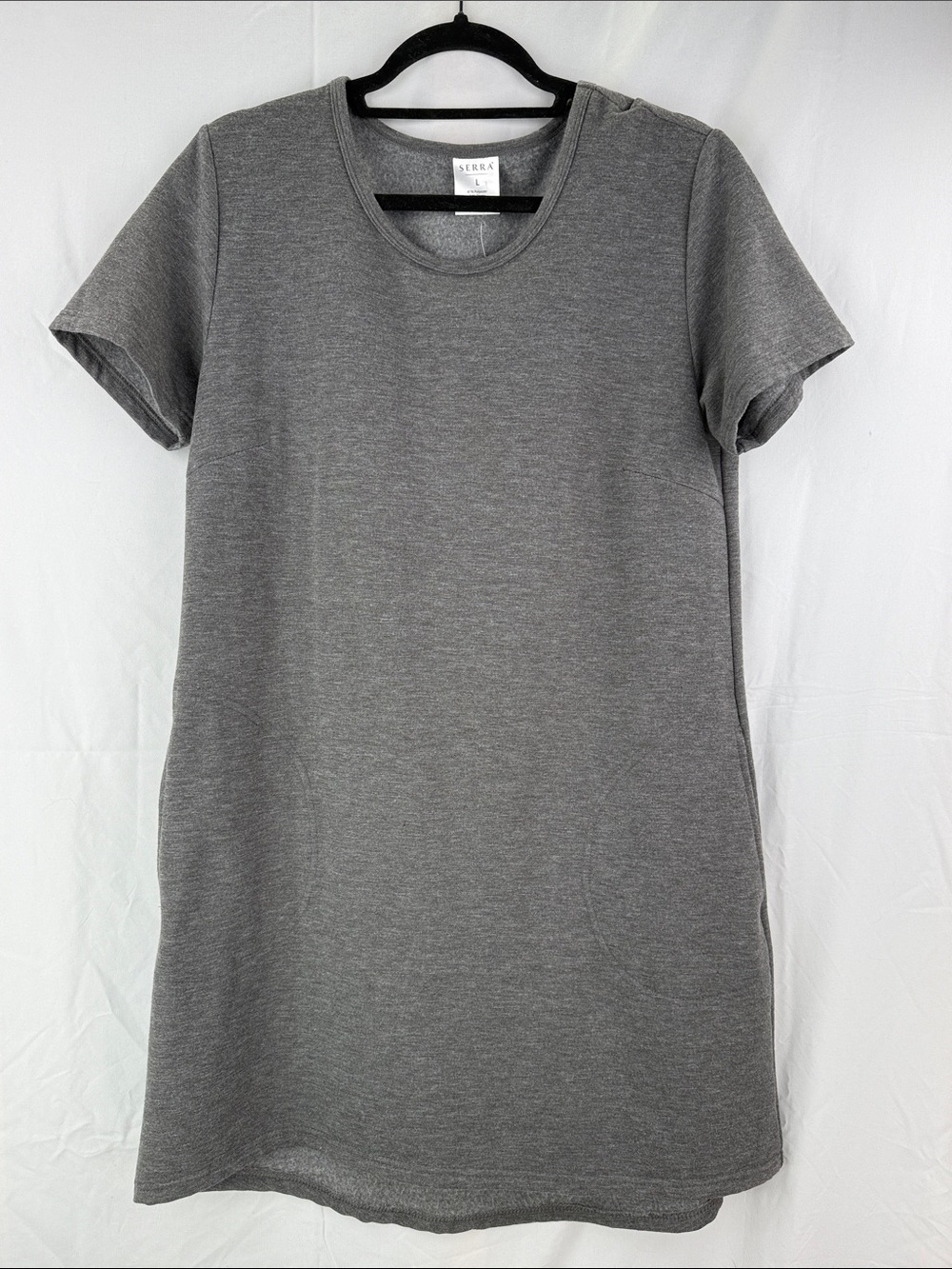 Serra Women’s Size Large Gray Short Sleeve T-Shirt Summer Dress With Pockets NWT